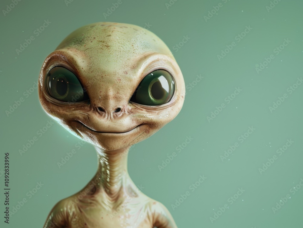 Cute alien character smiling digital art whimsical environment fantasy viewpoint