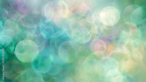 Dreamy multicolored light bokeh abstract background with green and pink hues, creating a soft and magical atmosphere.