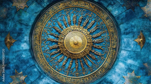 Ornate Celestial Dome: A Symphony of Teal and Gold