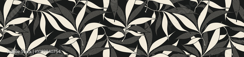 Abstract floral palm leaves seamless pattern with art line style.