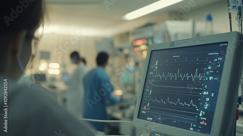 Vital Signs Monitor in Boston Hospital with Medical Staff in Action 