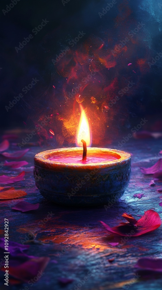 Vibrant Diwali Diya Lamp with Festive Bokeh Background Vibrant Diwali Diya Lamp with Festive Bokeh Background
