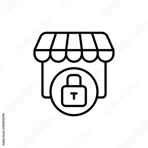 Shop lockdown outline icons, minimalist vector illustration ,simple transparent graphic element .Isolated on white background