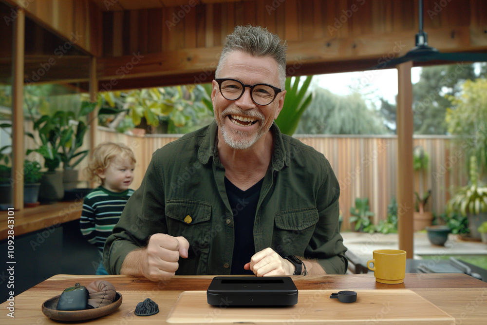 Parent Working from Home, A parent on a video call at home, while a child plays in the background Parent Working from Home, A parent on a video call at home, while a child plays in the background