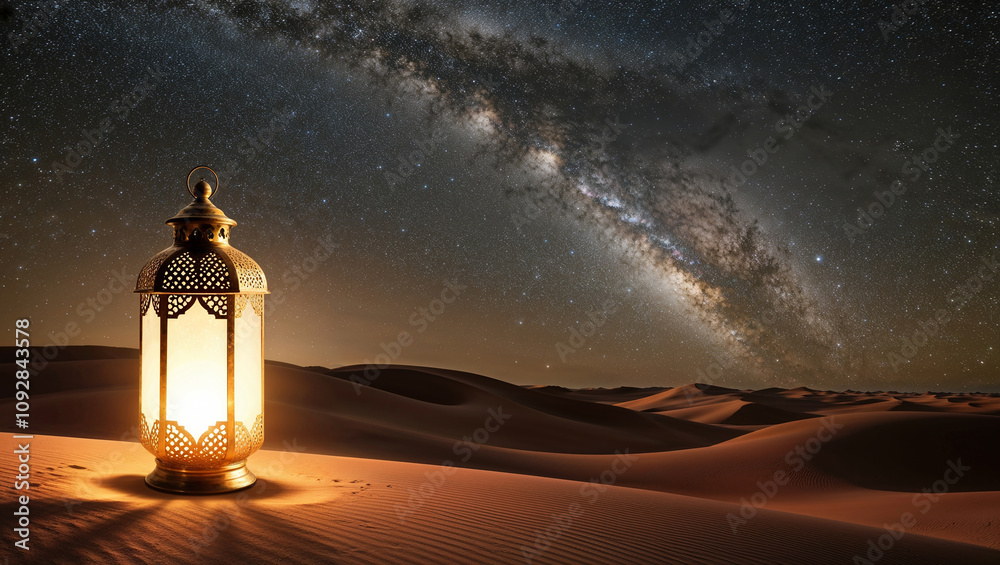 Islamic lantern in the middle of the desert Islamic lantern in the middle of the desert