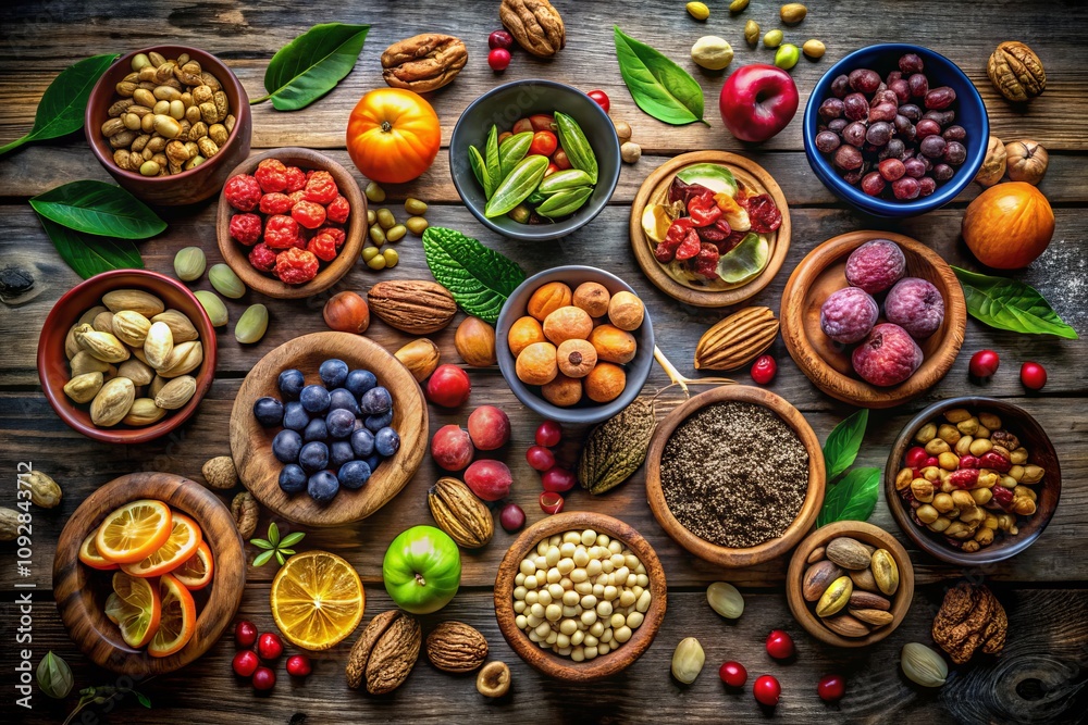 A Vibrant Composition of Nuts and Fruits Showcasing the Harmony of Nature’s Bounty, Emphasizing the Nutritional Value and Aesthetic Appeal in a Stunning Arrangement for Healthy Living.