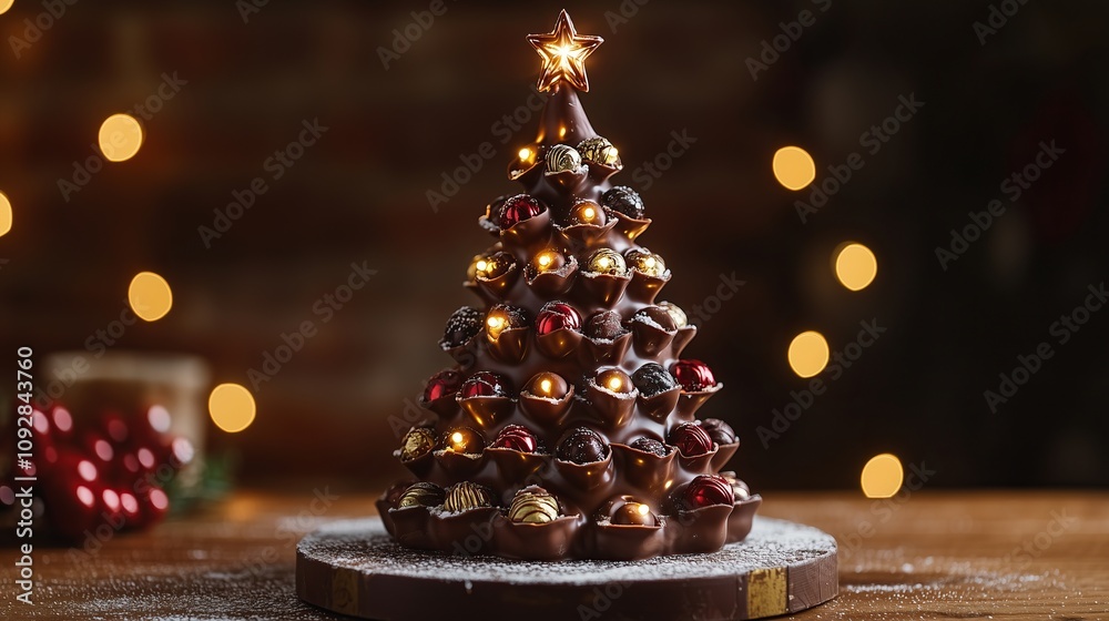 Festive Chocolate Christmas Tree with Holiday Lights Festive Chocolate Christmas Tree with Holiday Lights