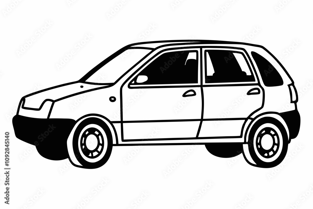 Compact hatchback car silhouette in black and white vector illustration Compact hatchback car silhouette in black and white vector illustration
