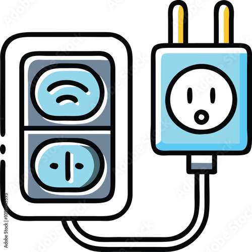 Smart Dual Socket Plug with Wireless Connectivity Icon, Colorful icon of a smart dual socket plug featuring wireless connectivity, symbolizing energy-efficient power management and remote control.
