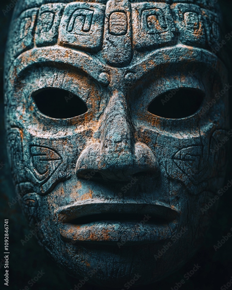 ancient tribal mask with hand carved details ancient tribal mask with hand carved details