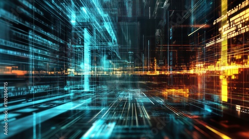 Wallpaper Mural Abstract digital landscape with vibrant lines and glowing elements representing data flow. Torontodigital.ca