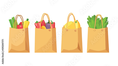 Colorful Grocery Bag Vector Illustration for Packaging Design