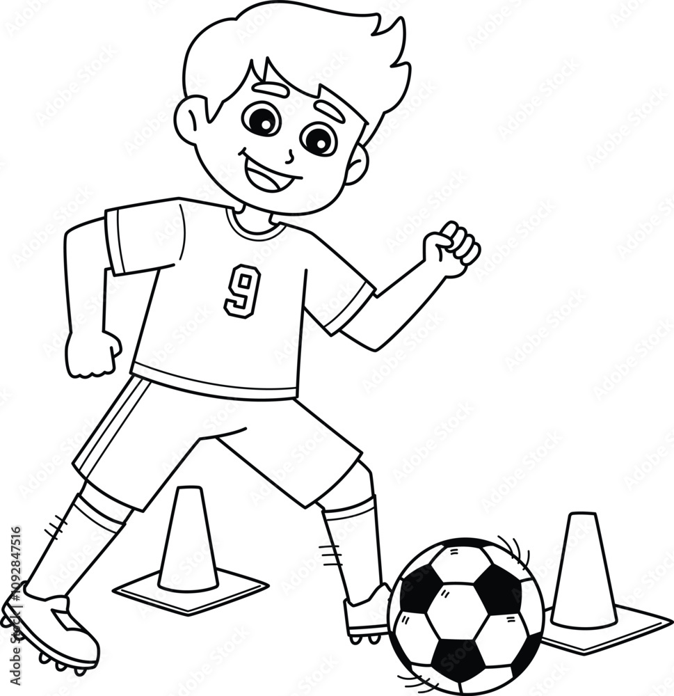 Male Soccer Player Dribbling Training Isolated Male Soccer Player Dribbling Training Isolated