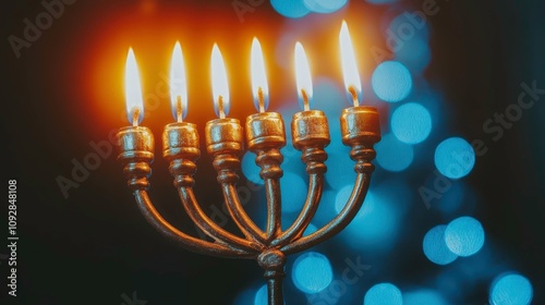 Celebrating hanukkah menorah lighting ceremony home decorative art intimate setting close-up tradition and culture photo