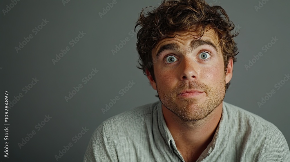 Man perplexed on a bleak backdrop Man perplexed on a bleak backdrop