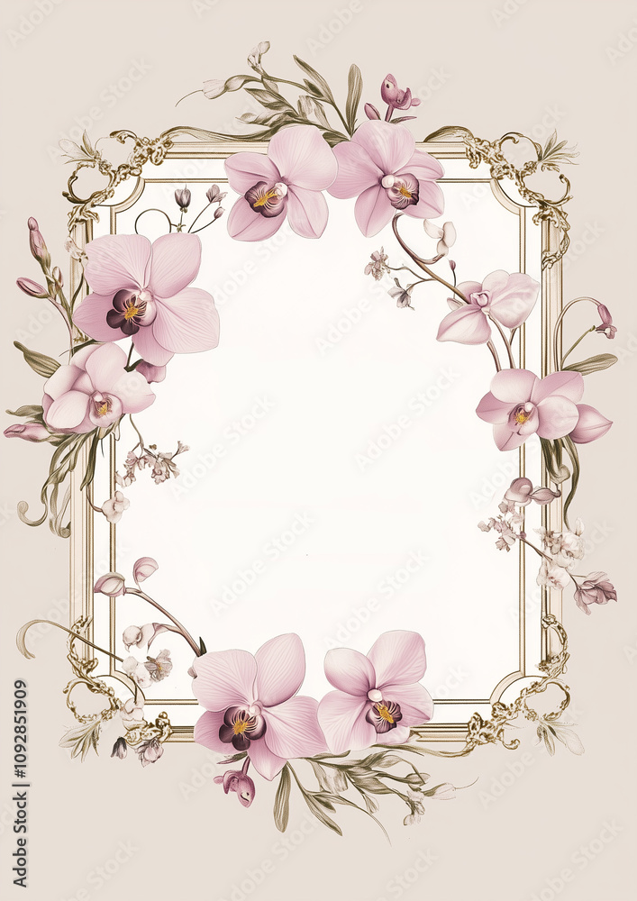 custom made wallpaper toronto digitalwedding backdrop, wedding invitation, wedding frame, vintage illustration, flower frame, save the date, orchids