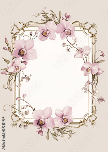 Wallpaper Mural wedding backdrop, wedding invitation, wedding frame, vintage illustration, flower frame, save the date, orchids Torontodigital.ca