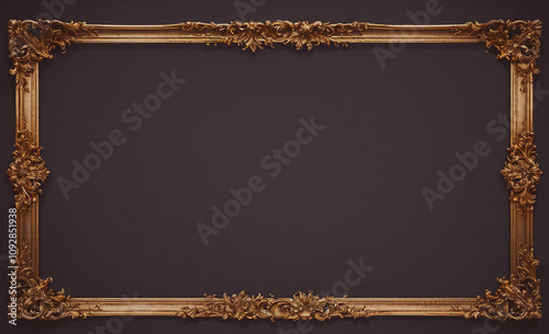 Gold framed picture frame with a black background. The frame is rectangular and has a gold border