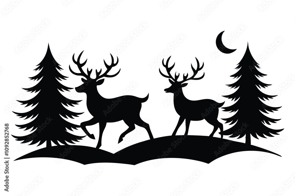 Elegant Running Deer Silhouettes Vector Design Elegant Running Deer Silhouettes Vector Design