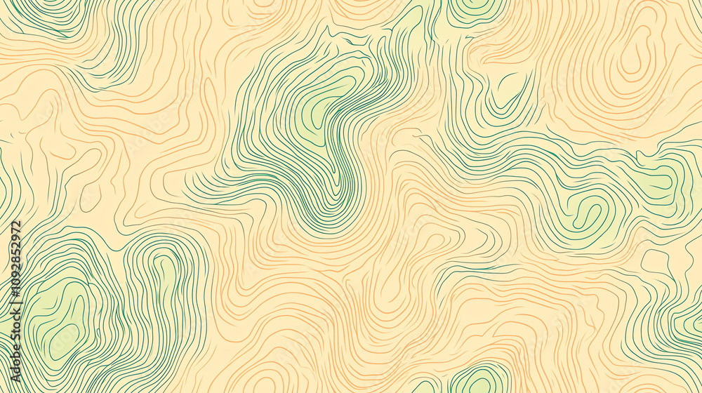 Fototapeta premium Topographic seamless pattern in mint green
