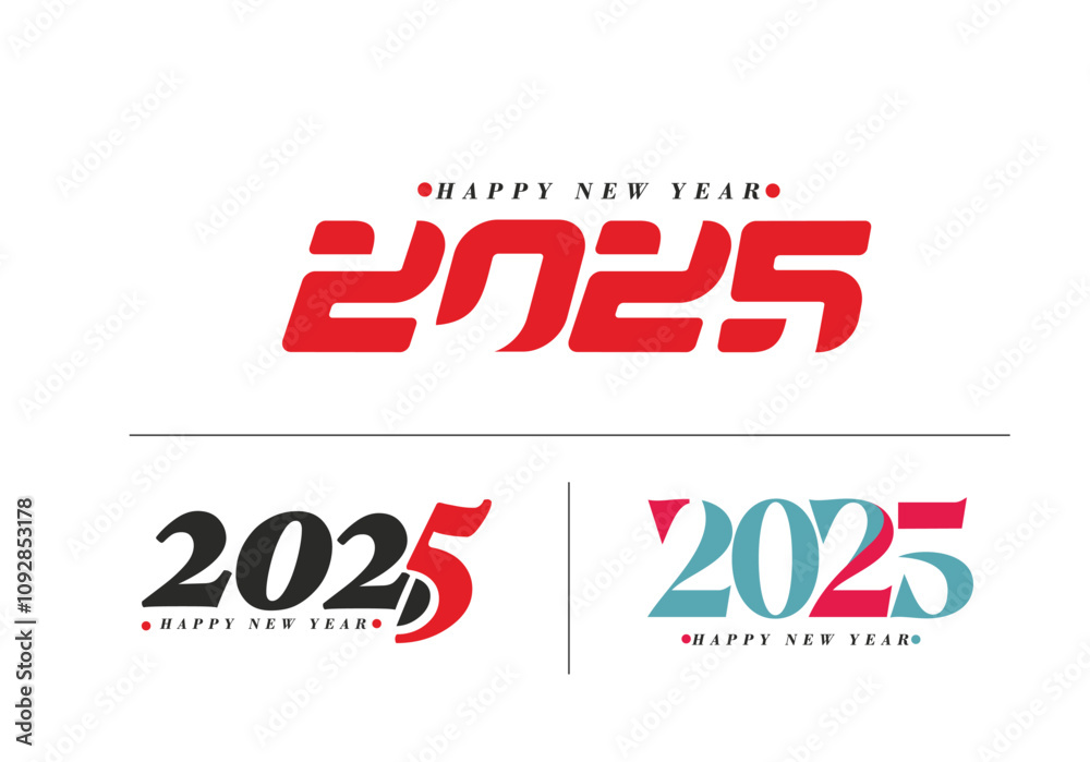 Happy New Year 2025 Text Typography Design Set of Element Flyer, Banner Poster Design. Happy New Year 2025 Text Typography Design Set of Element Flyer, Banner Poster Design.