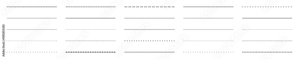 Set of dashed straight lines of different styles. Vector design elements Set of dashed straight lines of different styles. Vector design elements