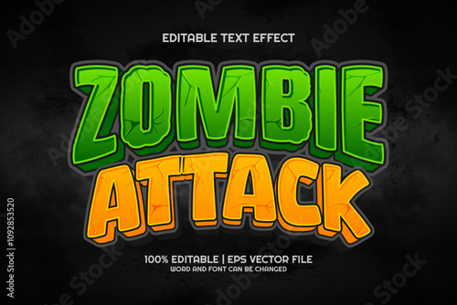 Zombie Attack cartoon Editable text Effect 3D Game Style