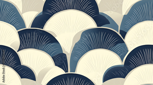 Seamless pattern with art deco fan shapes, navy and cream, vintage luxury design photo