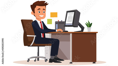 Happy Businessman Working on Computer: Productivity in the Workspace
