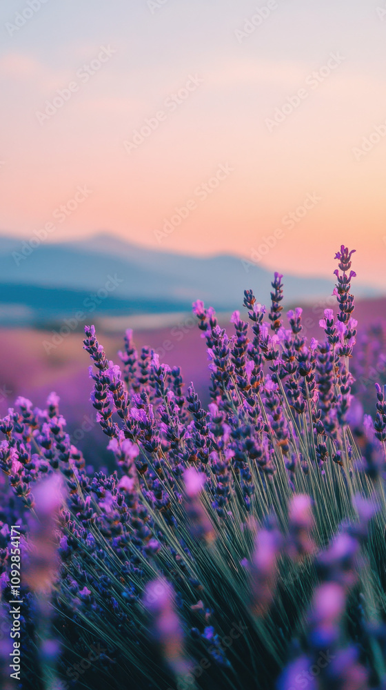 Fototapeta premium elegant beautiful natural lavender field with beautiful nature, blue hour 