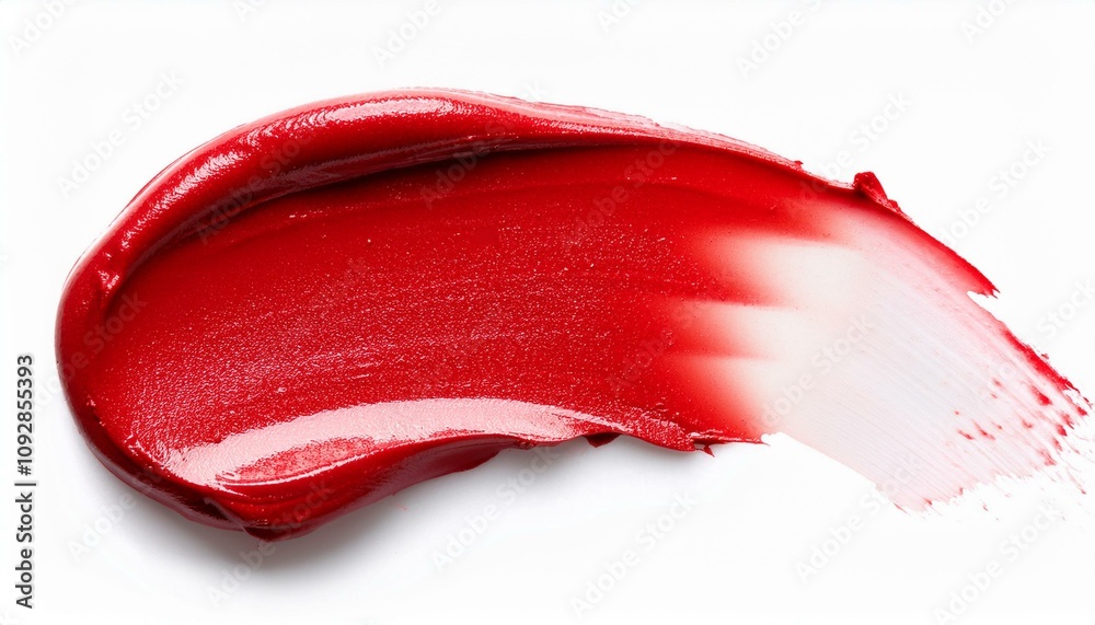 Lipstick smear smudge swatch isolated on white background. Cream makeup texture. Bright red color cosmetic product brush stroke swipe sample,red, isolated, 