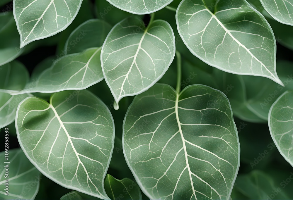 Transparent green leaves layered over each other with visible veins, Ai Generated Transparent green leaves layered over each other with visible veins, Ai Generated