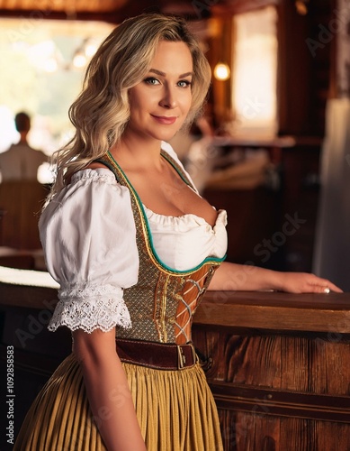 beautiful and elegant Austrian woman in Tyrolese traditional dre
