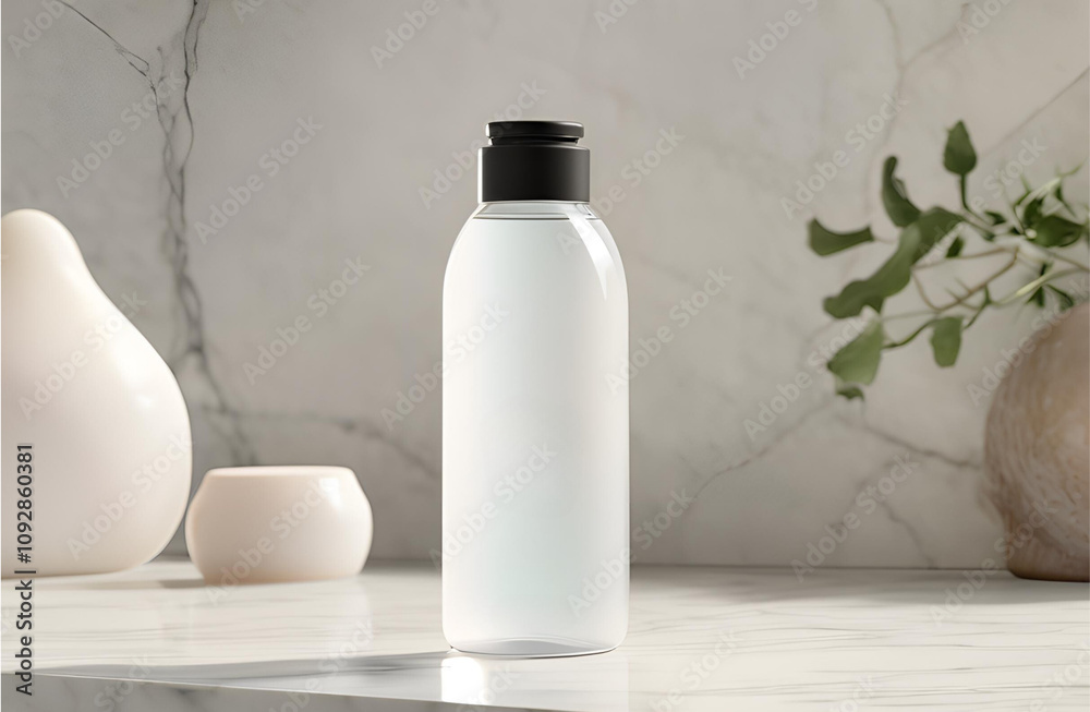 3d rendering of a Micellar water bottle with a blank label 3d rendering of a Micellar water bottle with a blank label