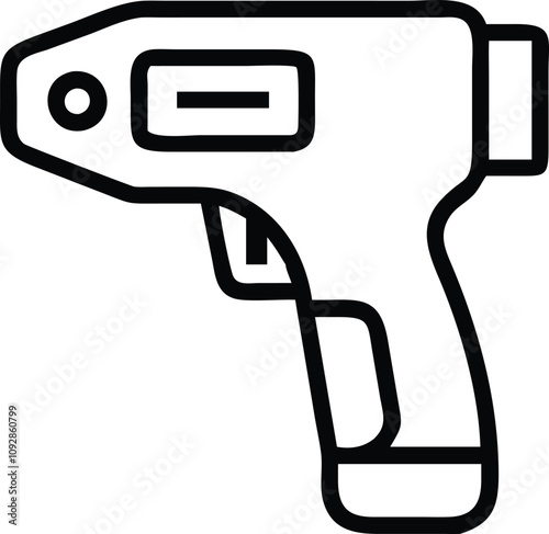 Outline Vector of Infrared Thermometer Device, Black-and-white outline vector illustration of an infrared thermometer, ideal for temperature measurement, medical, and technology themes.  
