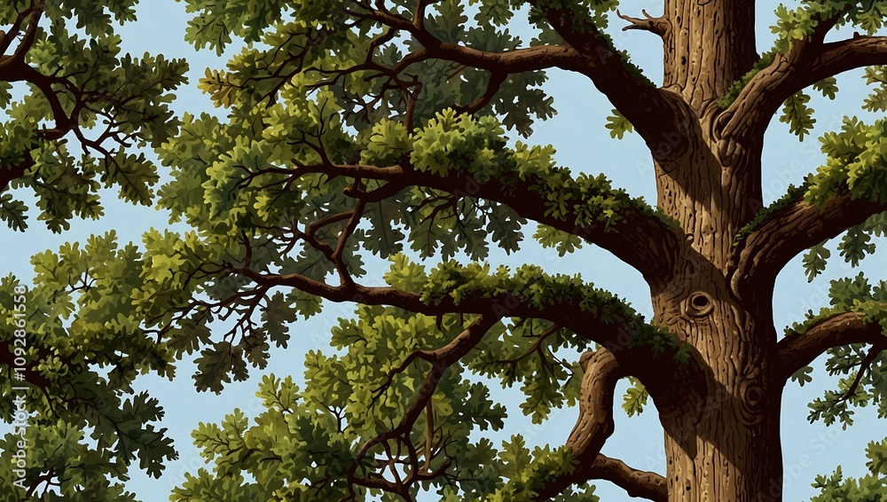 Obraz premium Majestic Tree: A Close-Up of Nature's Grandeur Against a Clear Blue Sky