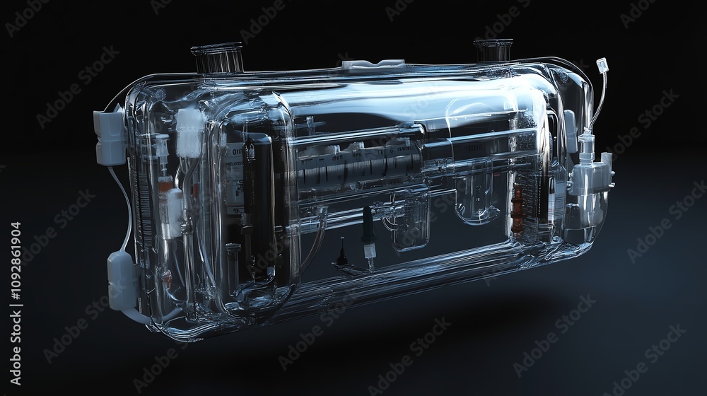 Futuristic transparent mechanism against a dark background. Futuristic transparent mechanism against a dark background.