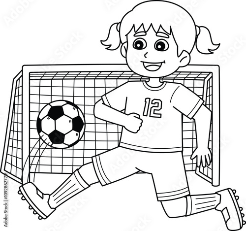 Female Soccer Player Goal Isolated Coloring Page 