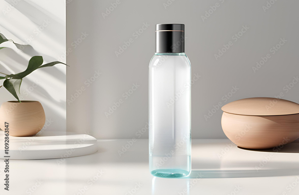 3d rendering of a Micellar water bottle with a blank label 3d rendering of a Micellar water bottle with a blank label