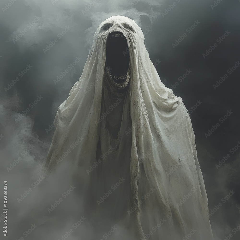 Spooky Ghost with Scream Mask Reaching Out in the Dark Spooky Ghost with Scream Mask Reaching Out in the Dark