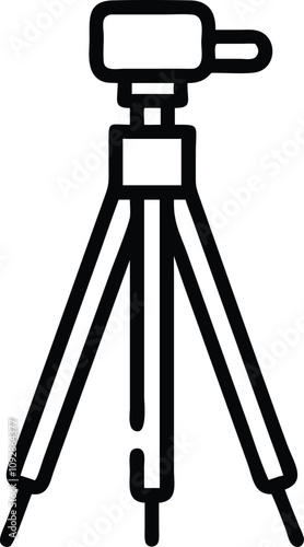 Outline Vector of Video Camera on Tripod, Black-and-white outline vector illustration of a video camera mounted on a tripod, perfect for photography, videography, and filmmaking themes.  
