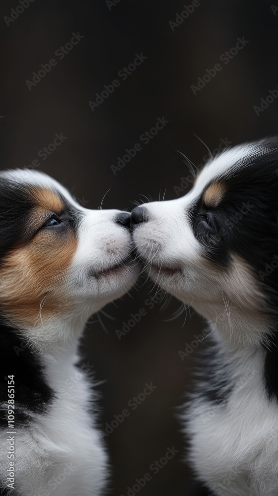 Two adorable puppies celebrate National Puppy Day by playfully nuzzling each other in a natural outdoor setting, showcasing their bond and joy Two adorable puppies celebrate National Puppy Day by playfully nuzzling each other in a natural outdoor setting, showcasing their bond and joy