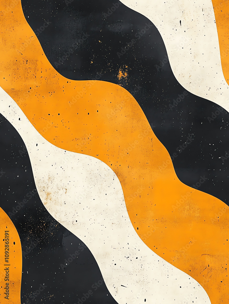 Obraz premium Abstract waves seamless pattern, orange and black modern design