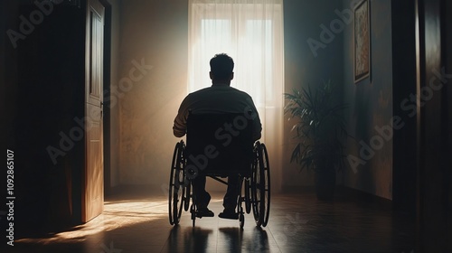 Man in wheelchair overcoming physical disability photo