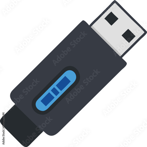 Stylized USB Flash Drive Vector Illustration, Colorful vector illustration of a blue USB flash drive with circuit-like details, ideal for technology, data storage, and digital themes.  
