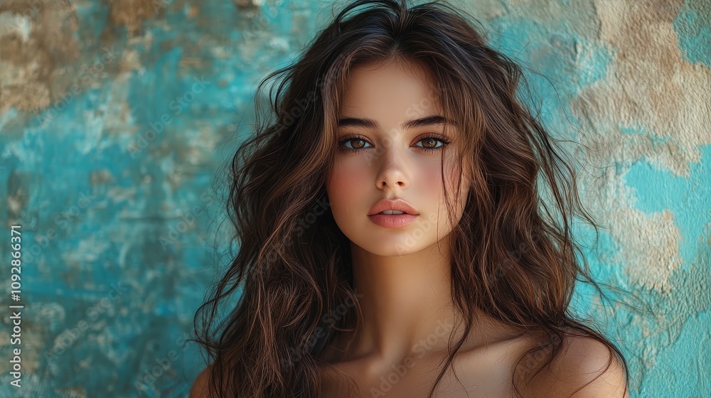 Portrait of a Woman with Wavy Brunette Hair