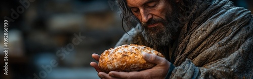 Symbolic bread sharing between hands during Easter ceremony