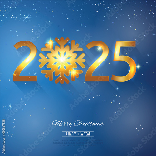 Christmas background with Shining Snowflakes. Christmas Greeting Card and Happy New Year Invitation. Christmas tree background with shining snowflakes, stars. Vector illustration