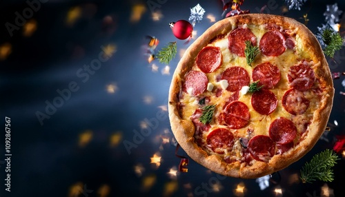 pizza flying christmas background,copy text space