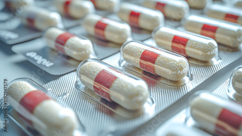 Macro Shot of Pills in a Blister Pack on White Background